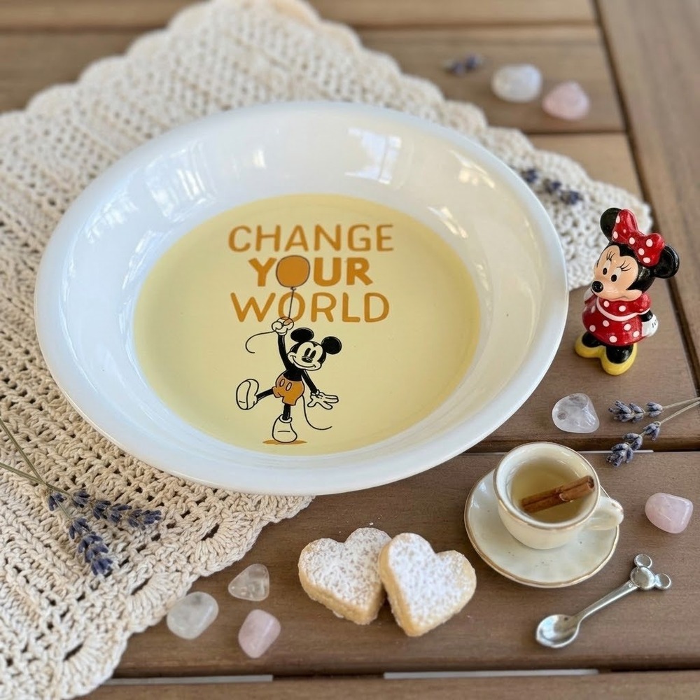 Disney Parks Mickey Mouse Change Your World Ceramic Bowl White Yellow